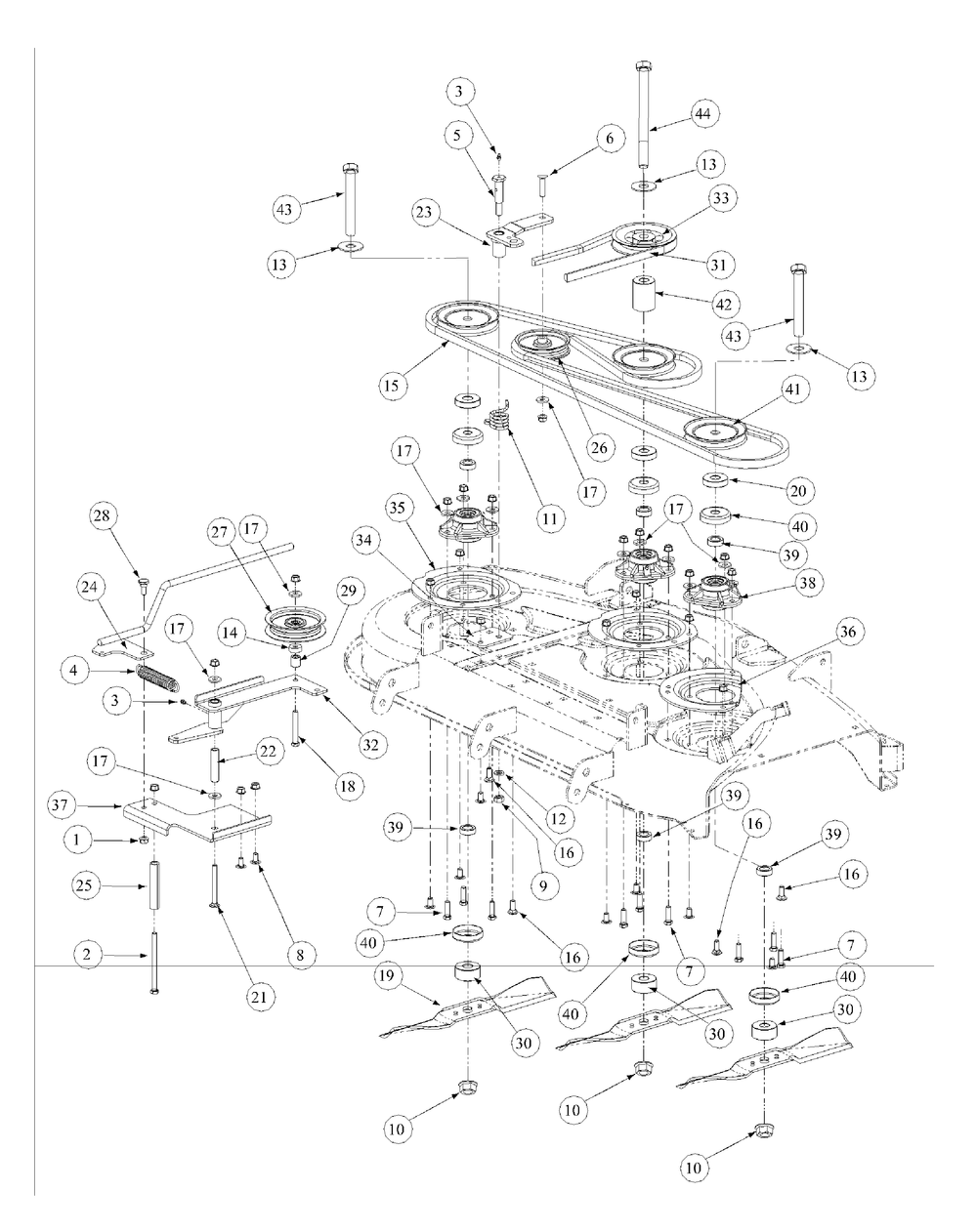 Stamped Deck Spindle Assembly Diagram and Parts List for M48-KHS 53AB5B5M150-18-HP Cub Cadet Lawn Tractor